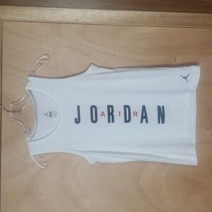 Jordan White Tank with Black and Red Lettering